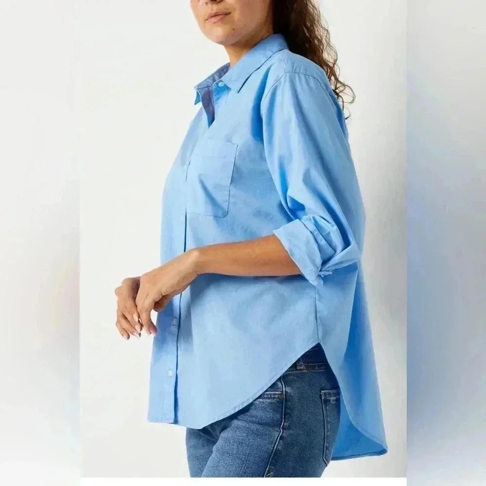 A.N.A oversized LS button up top - size XS blue - Picture 3 of 4